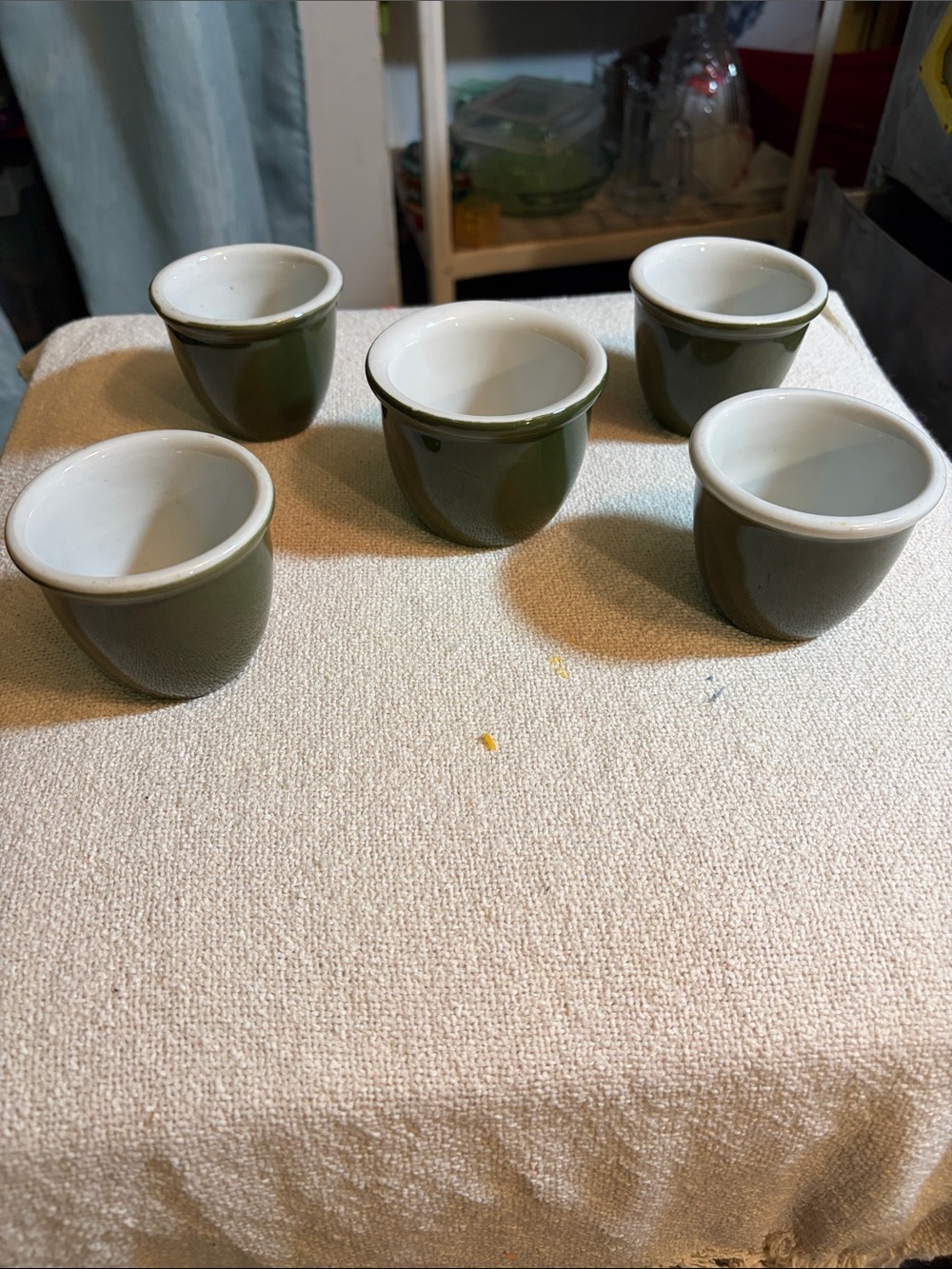 Vintage Hall China Forest Green 5 Pc Set4 Custard Cups 351 1/2 & Ramekin 851 1/2